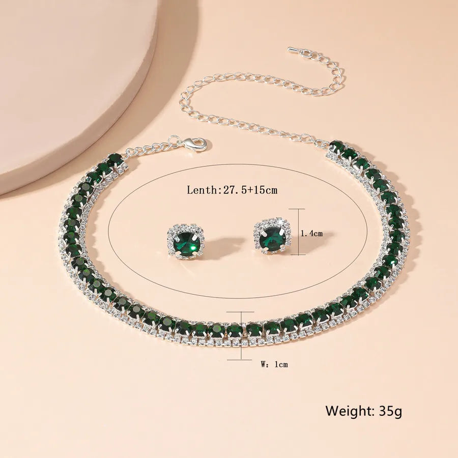 Luxury Necklace Earrings Sets Green Crystal Necklace Women Weddings Bride Jewelry Accessories