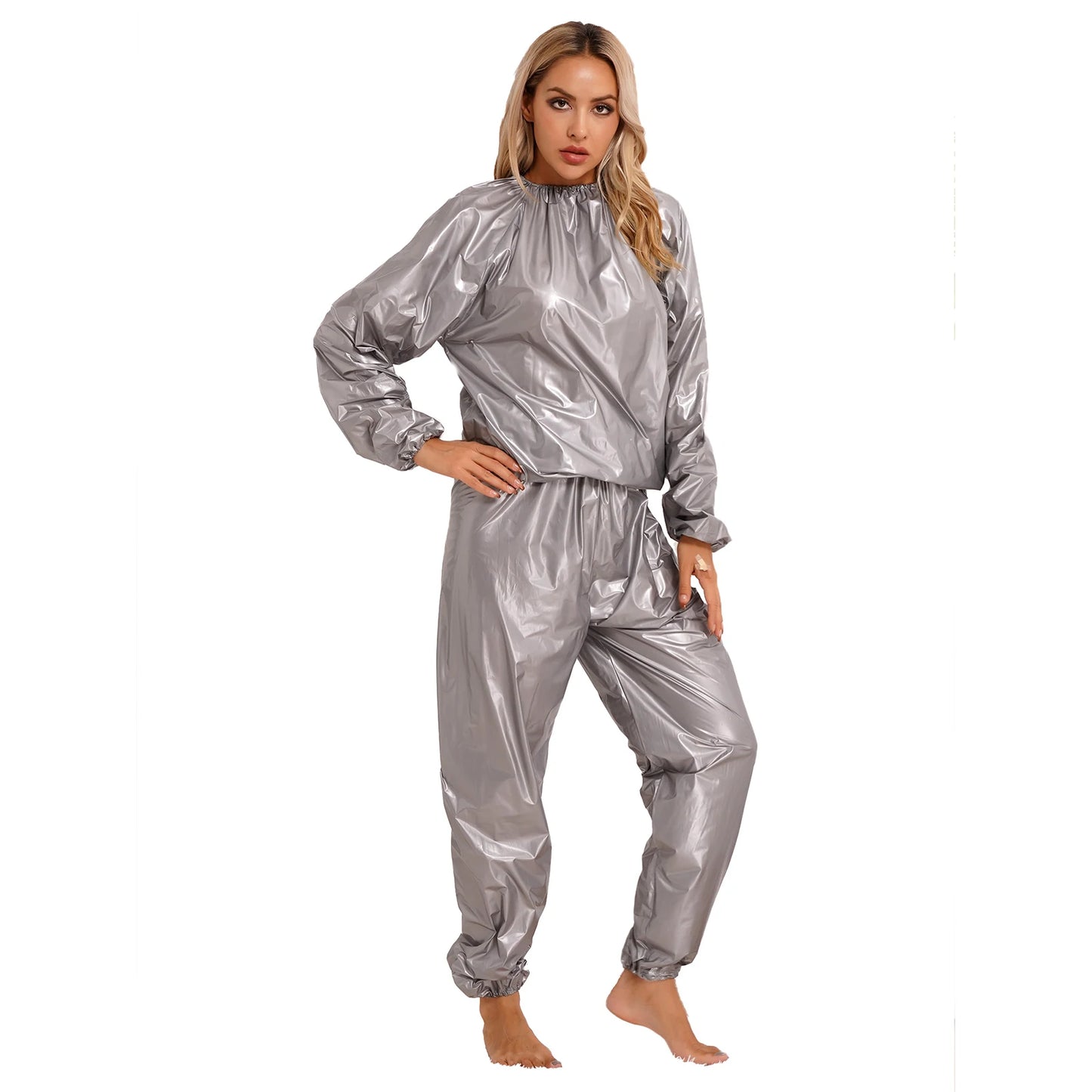 Men Women PVC Sauna Suit Long Sleeve Elastic