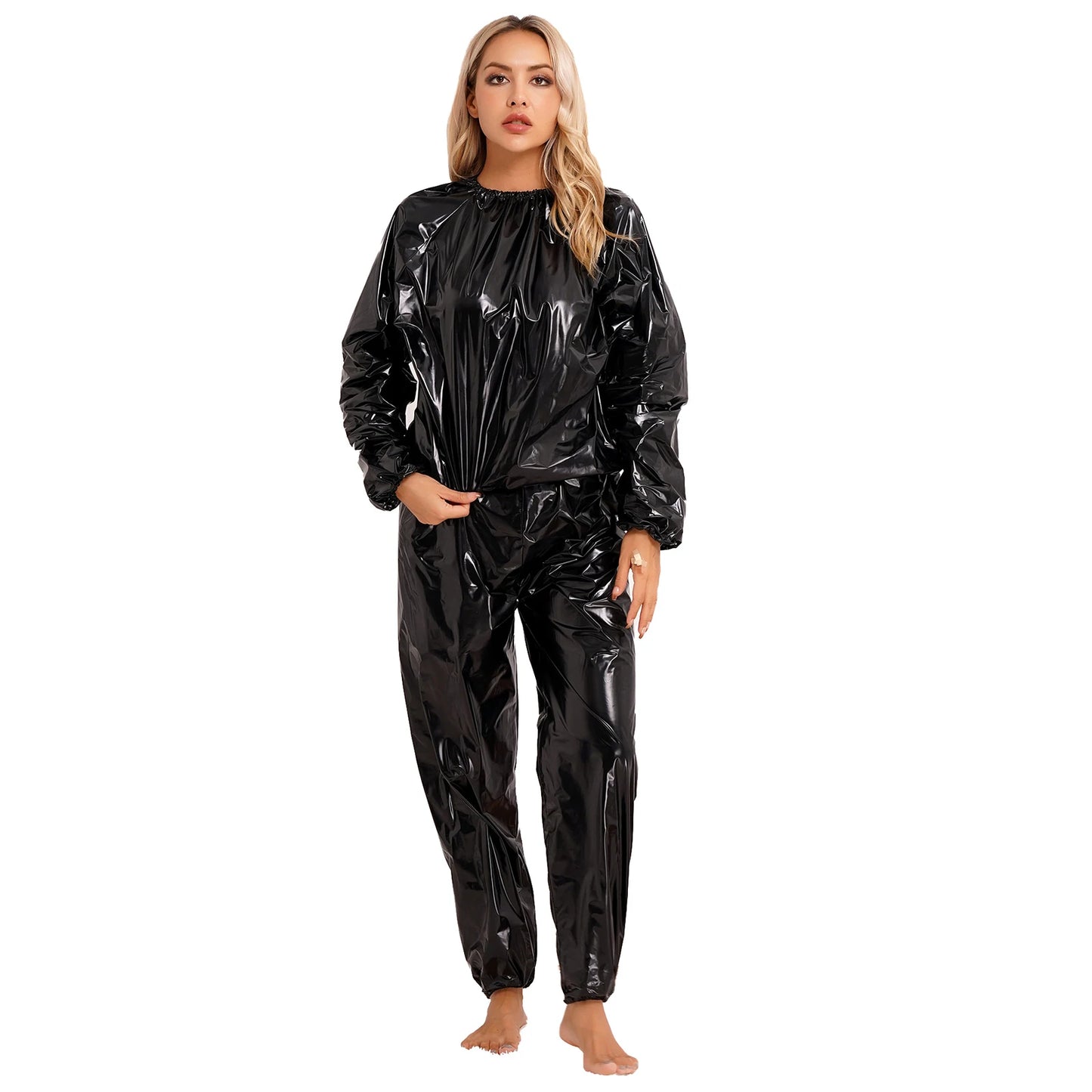 Men Women PVC Sauna Suit Long Sleeve Elastic