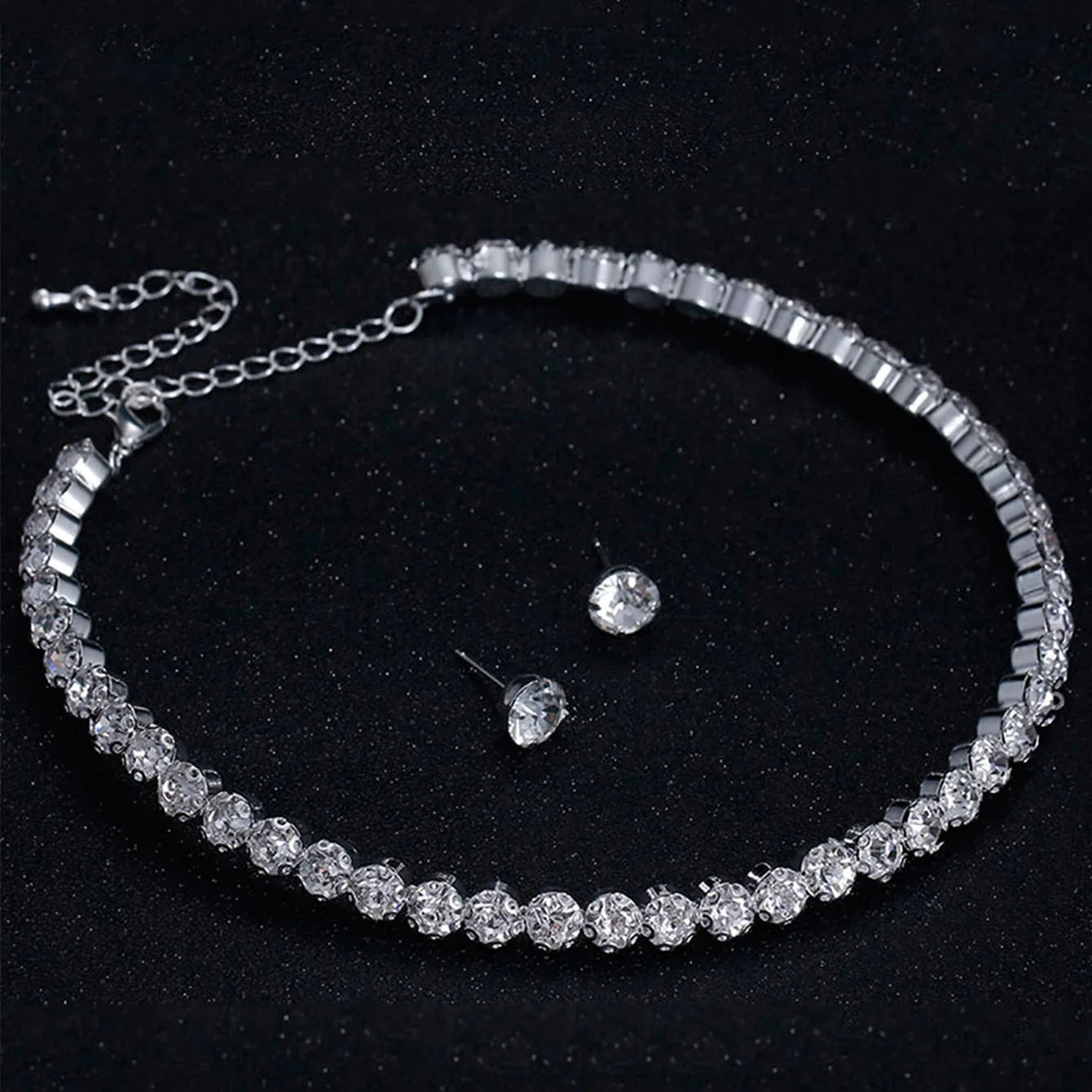 Luxury Round Crystal Jewelry Set for Women Charm Silver