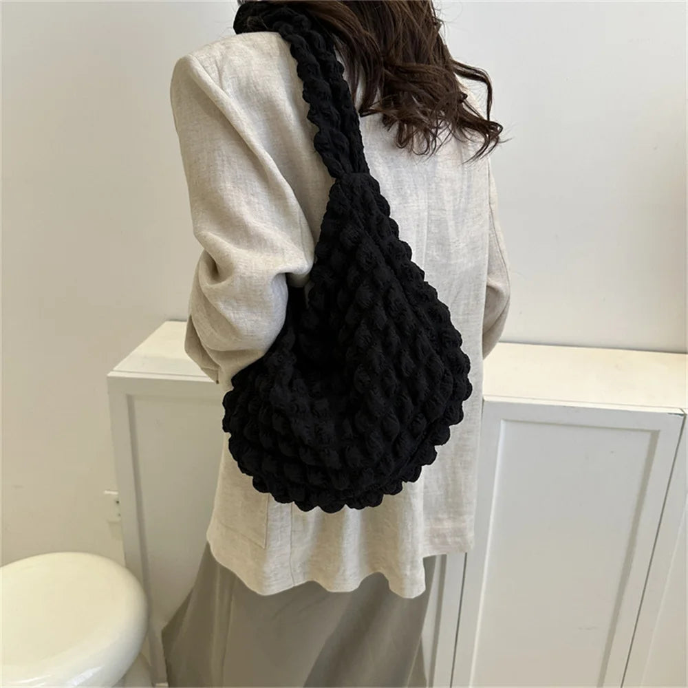 Crossbody Bag With Pleated Design Embroidered Plaid Shoulder Bag