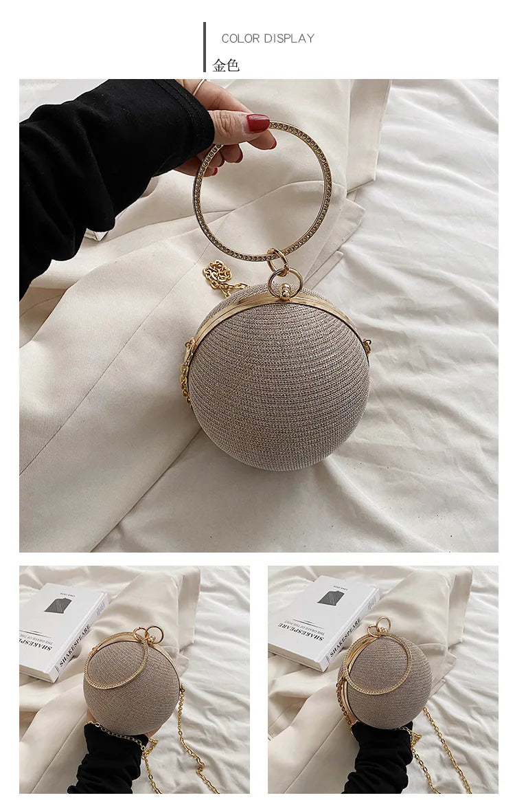 Circular Ring Portable Evening Bags Metal Sliver Round Ball Handbags