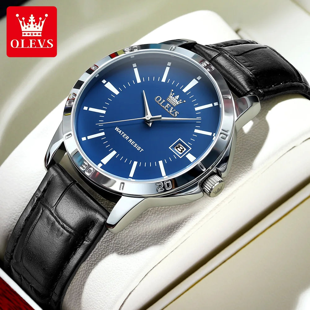 KUWAIT Classic Fashion Quartz Watch for Men Leather Strap Waterproof Watches Calendar Business Men's Wristwatch Exclusive